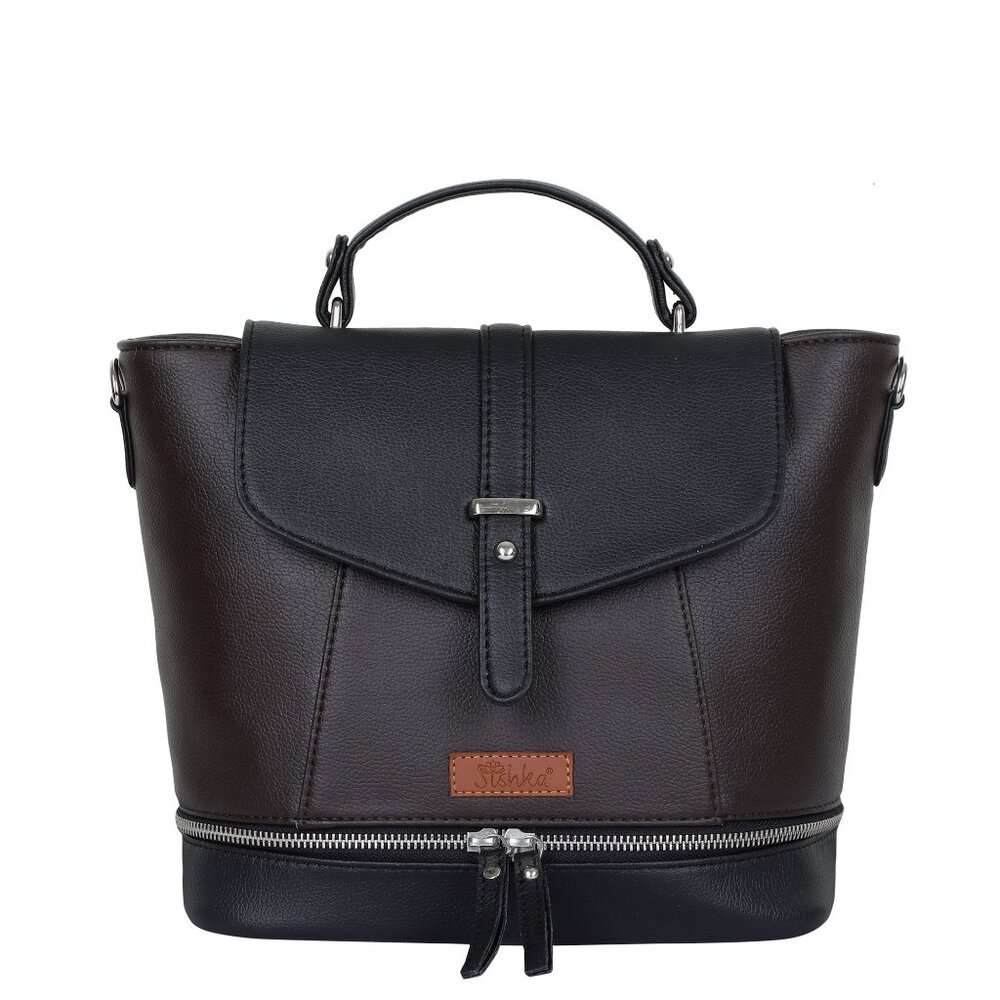 Ladies' Brown Colour Vegan/PU Leather Backpack – Stylish Daypack with Top Handle